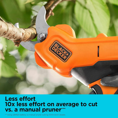 BLACK+DECKER 20V MAX* Cordless Pruner Electric Pruning Shears, Battery and Charger Included, 900 Cuts Per Charge, Electric Pruner, Tool Free Blade Change (BCPR320C1)