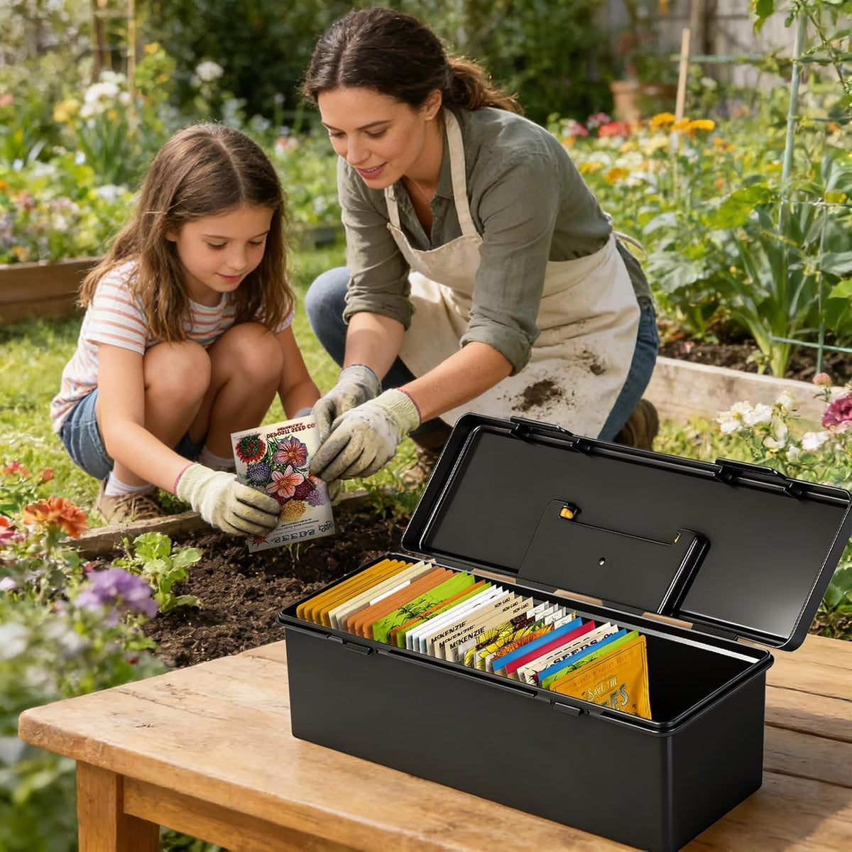 tutata Seed Packet Organizer Box Plastic Portable Seed Packet Storage Box, Seed Storage Organizer