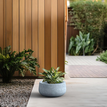 Kante 15.7" Dia Round Concrete Planter, Outdoor Indoor Garden Plant Pots with Drainage Hole and Rubber Plug, Modern Curvaceous Design, Slate Gray
