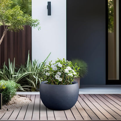 Large Round Bowl Vintage BRN Concrete Planter 19.9" Dia, Outdoor