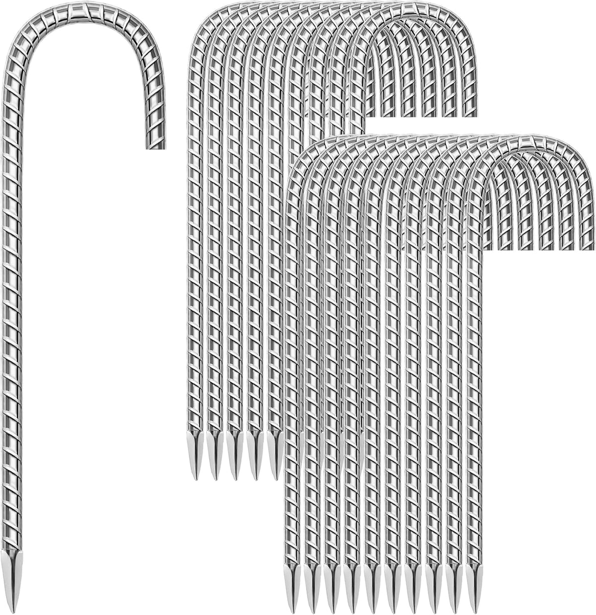 11 Pack Ground Garden Rebar Stakes Rebar 12 Inch Anti-Rust Galvanized Steel U Shape Hook Heavy Duty Ground Anchors for Tents, Position Kits,Fences, and Trampolines Landscape Fabric