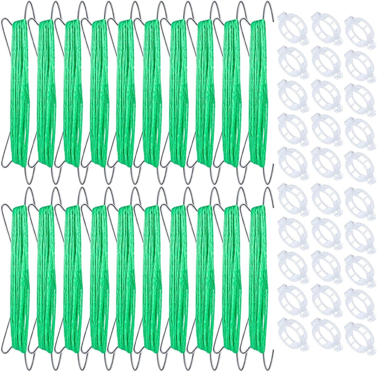 50PCS Tomato Hooks with String, Tomato and Vine Crop Trellis,Tomato Plant Support Clips with 33.3ft Twine to Prevent Tomatoes from Pinching or Falling Off(Green)
