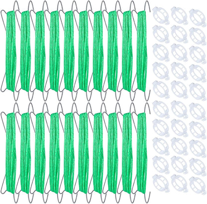 50PCS Tomato Hooks with String, Tomato and Vine Crop Trellis,Tomato Plant Support Clips with 33.3ft Twine to Prevent Tomatoes from Pinching or Falling Off(Green)