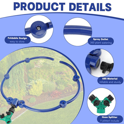 2Pcs 360° Tree Water System Tree Watering Ring 13 Inch Circle Sprinkler and Irrigation System Targeted Water with Y Hose Splitter for New Tree Outdoor Plants Raised Garden Beds Shrubs (Green, Small)