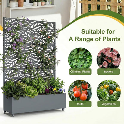Casaphoria Metal Raised Garden Bed with Trellis and Wheels, 72"x47"x16" Planter Box for Climbing Plants, Vegetables & Vines, Features Drainage Holes and Privacy Screen (Black-Louver) - Colors B
