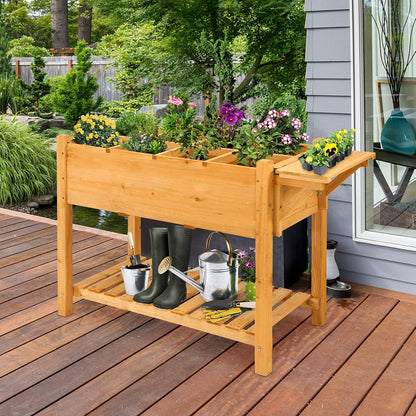 Giantex Wood Raised Garden Bed w/Folding Drop-Leaf Potting Table, Planter Box for Flower Herb Vegetable Fruit, Indoor Outdoor Elevated Raised Beds for Gardening, Backyard, Patio, Balcony