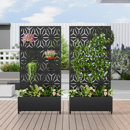 Casaphoria Metal Raised Garden Bed with Trellis and Wheels, 72"x47"x16" Planter Box for Climbing Plants, Vegetables & Vines, Features Drainage Holes and Privacy Screen (Black-Louver) - Colors A