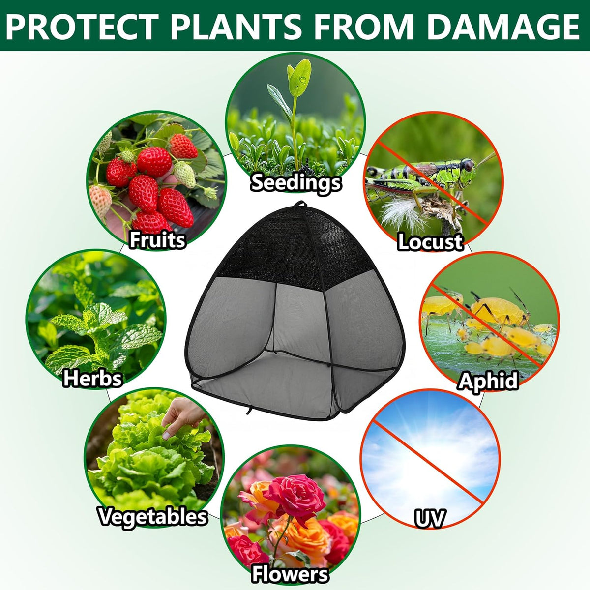 2 Pcs Pop Up Garden Netting Bug and Shade Covers, 22" x 22" x 22" Plant Sun Shade Top Bird Netting Tents, Insect Barrier Sun Protection Plant Cover Tent for Outdoor Plants Vegetables Fruits (Black)