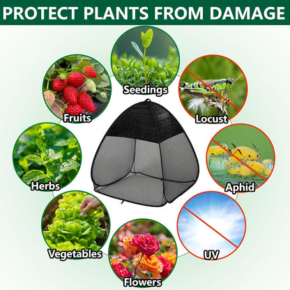 2 Pcs Pop Up Garden Netting Bug and Shade Covers, 22" x 22" x 22" Plant Sun Shade Top Bird Netting Tents, Insect Barrier Sun Protection Plant Cover Tent for Outdoor Plants Vegetables Fruits (Black)