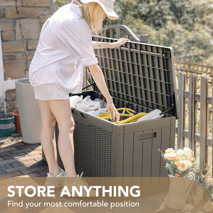 Devoko 100 Gallon Waterproof Large Resin Deck Box Indoor Outdoor Lockable Storage Container for Patio Furniture Cushions Garden Tools (100 Gallon, Black)