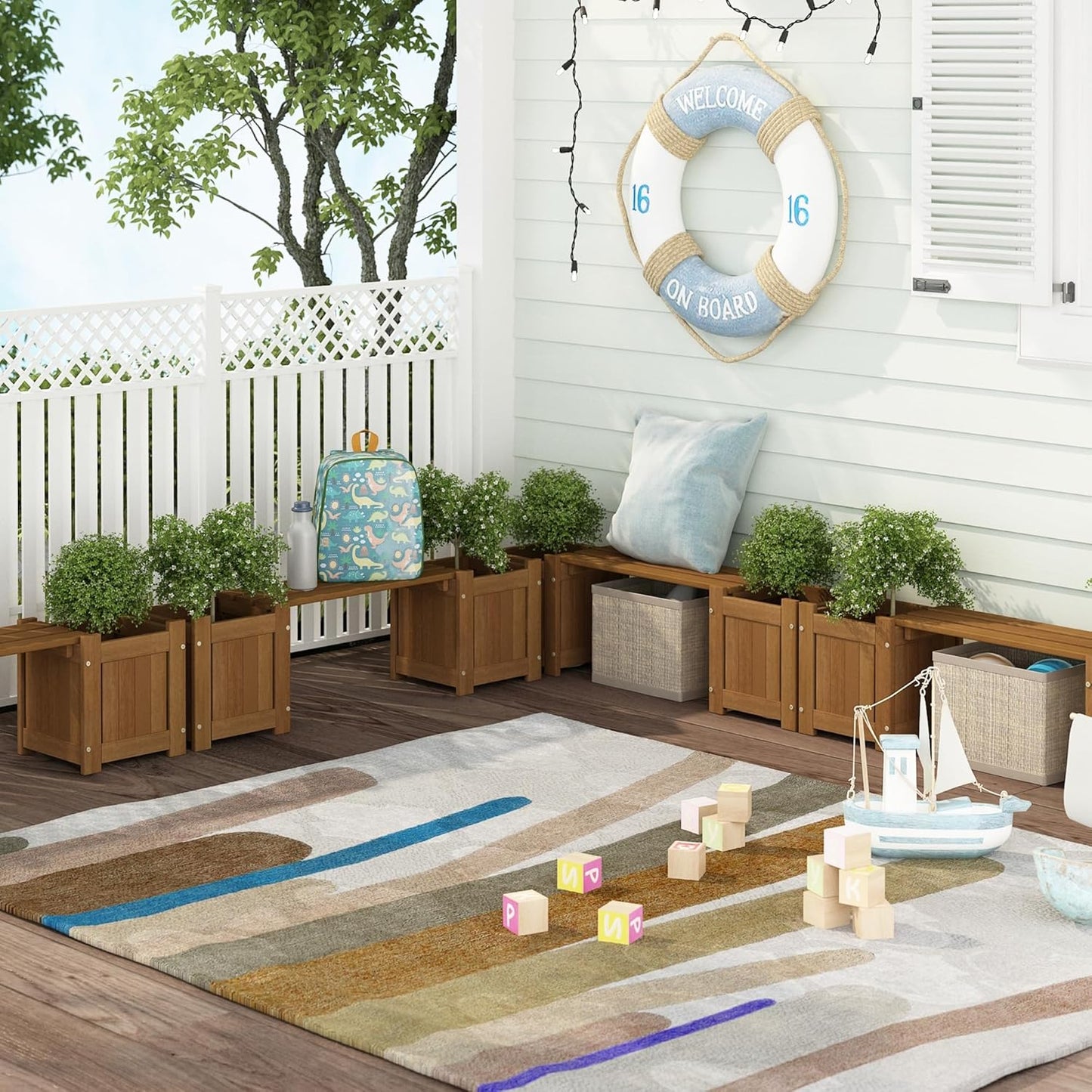 Furinno FG17478 Tioman Outdoor Patio Furniture Hardwood Potting Bench, Natural