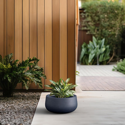 Kante 15.7" Dia Round Concrete Planter, Outdoor Indoor Garden Plant Pots with Drainage Hole and Rubber Plug, Modern Curvaceous Design, Slate Gray