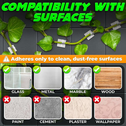 Plant Wall Clips for Climbing Plants 110 Pcs - Pothos Plant Climber Support, Large, Medium, Small Sizes Wall Clips for Support, Strong Self-Adhesive, For Indoor Plants, Cable Management & Plant Holder