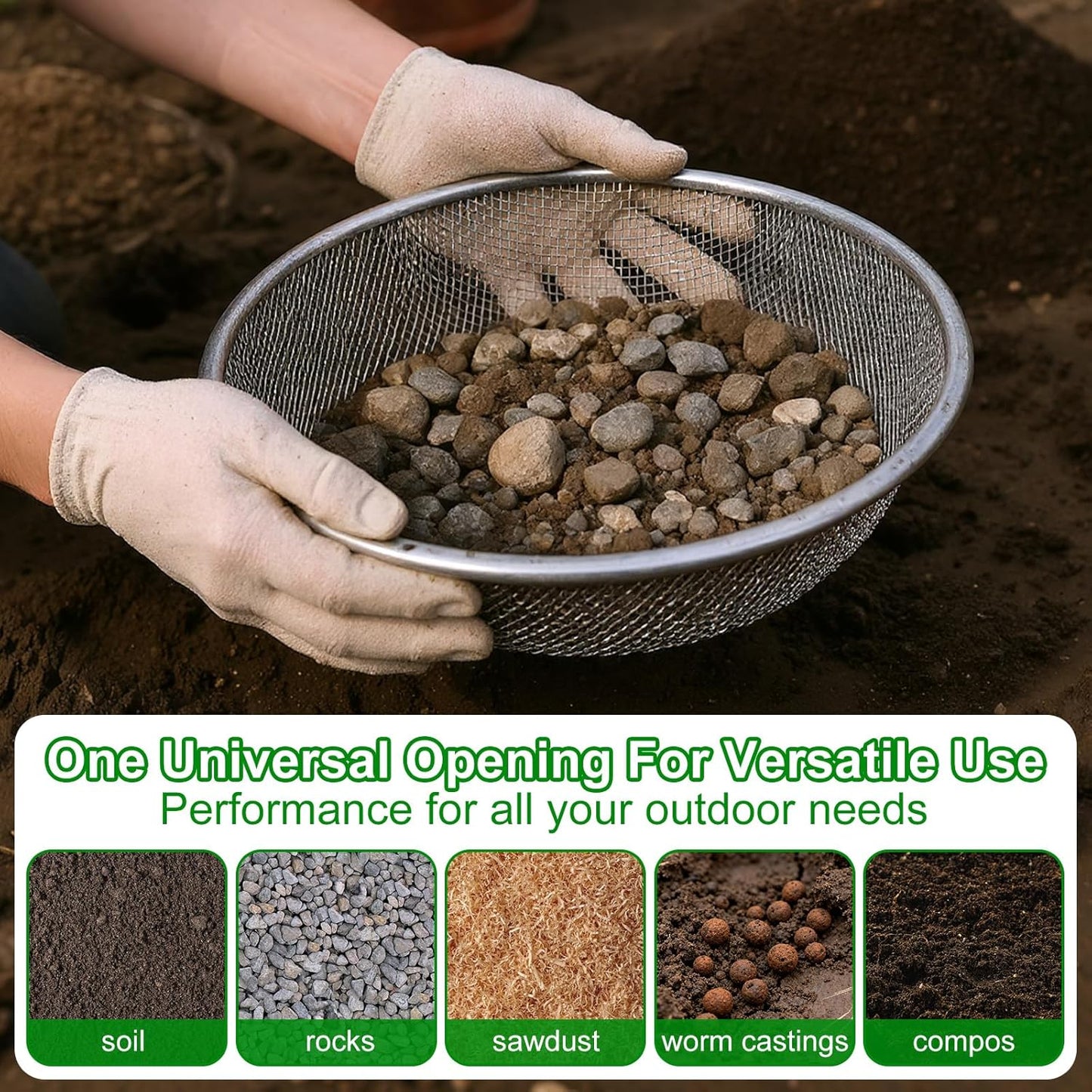 2 Pack Soil Sifter for Gardening - Rock Compost Sand Sifter Fits 5-Gallon Buckets 1/4 Inch & 1/8 Inch Mesh Sifting Screen Sieve for Gravel, Dirt, Sawdust with Repotting Mat