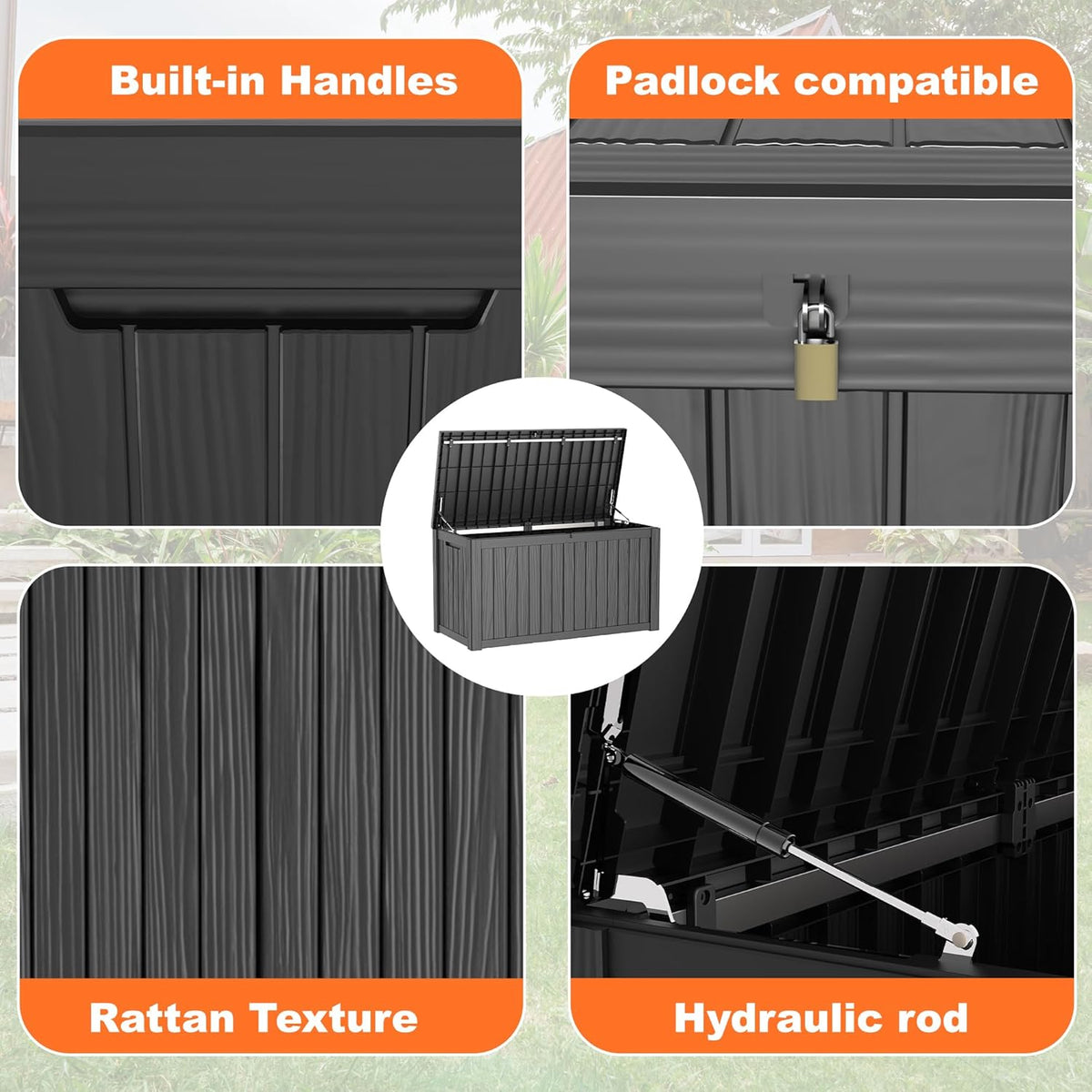 30 Gallon Outdoor Deck Box, Lockable Waterproof Outdoor Storage Boxes For Garden Tools,Indoor Cushions,Accessories Outside Storage Resin Weatherproof Container(Black)