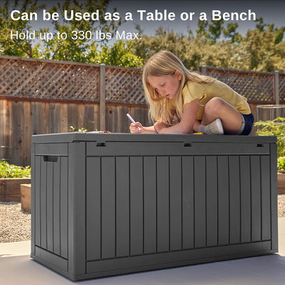 EAST OAK Outdoor Storage Box, 31 Gallon Deck Box Indoor and Outdoor Use, Waterproof Resin Storage Bin for Package Delivery, Patio Cushions, Gardening Tools, Lockable, UV Resistant, Grey