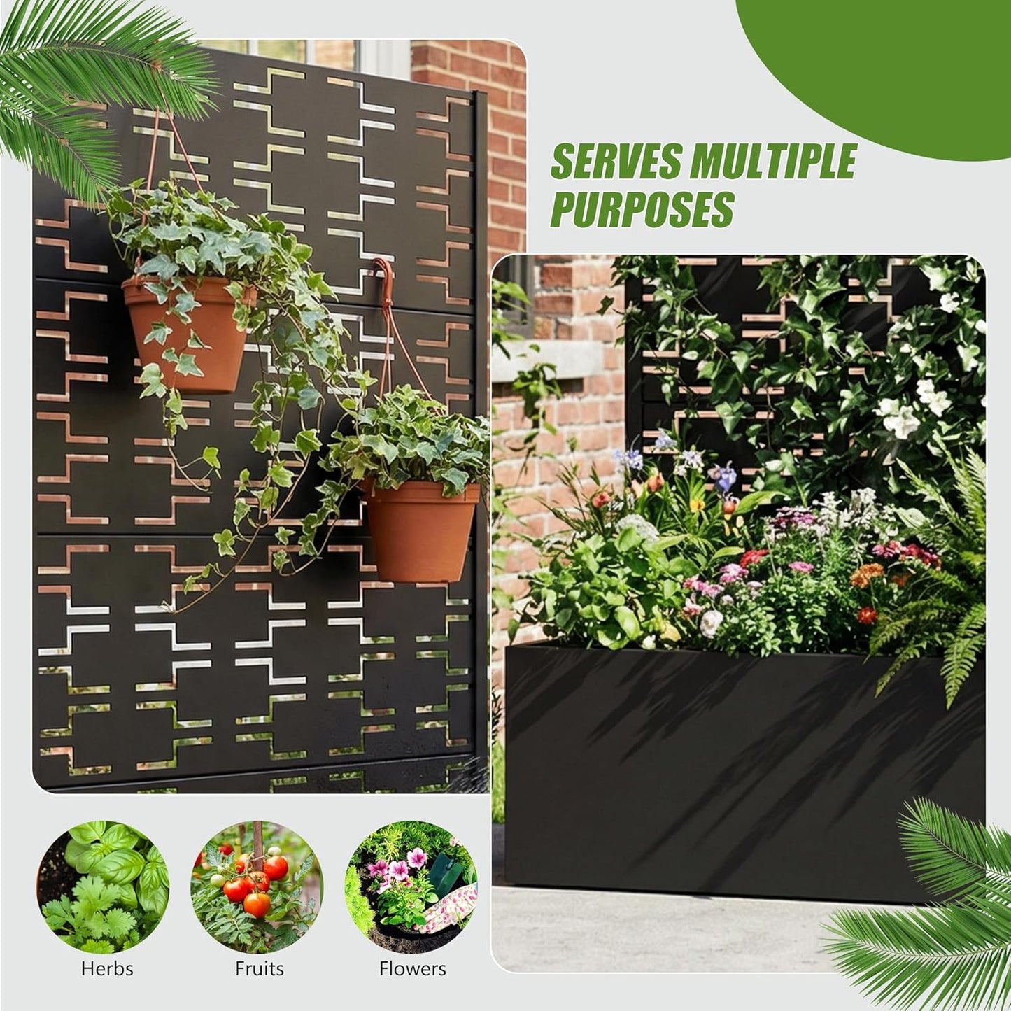 Casaphoria Metal Raised Garden Bed with Trellis and Wheels, 72"x47"x16" Planter Box for Climbing Plants, Vegetables & Vines, Features Drainage Holes and Privacy Screen (Black-Louver) - Colors B