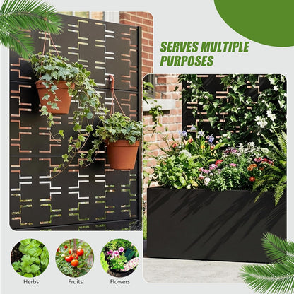 Casaphoria Metal Raised Garden Bed with Trellis and Wheels, 72"x47"x16" Planter Box for Climbing Plants, Vegetables & Vines, Features Drainage Holes and Privacy Screen (Black-Louver) - Colors B