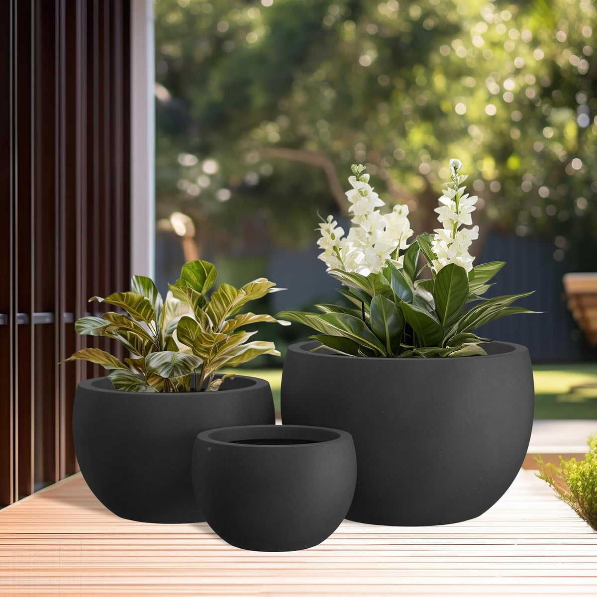 Large Round Bowl Vintage BRN Concrete Planter 19.9" Dia, Outdoor