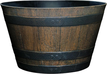 Classic Home & Garden by Growscape Whiskey Barrel Planters, Wooden Finish Flower Planter Pot, Decorative Garden Pots, Indoor Outdoor Resin Planters, Weather-Resistant Plant Pot (15” Oak Brown, 1-Pack)