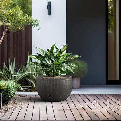 Large Round Bowl Vintage BRN Concrete Planter 19.9" Dia, Outdoor