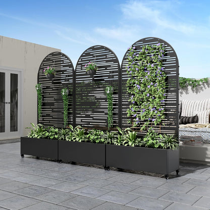 Casaphoria Metal Raised Garden Bed with Trellis and Wheels, 72"x47"x16" Planter Box for Climbing Plants, Vegetables & Vines, Features Drainage Holes and Privacy Screen (Black-Louver) - Colors A