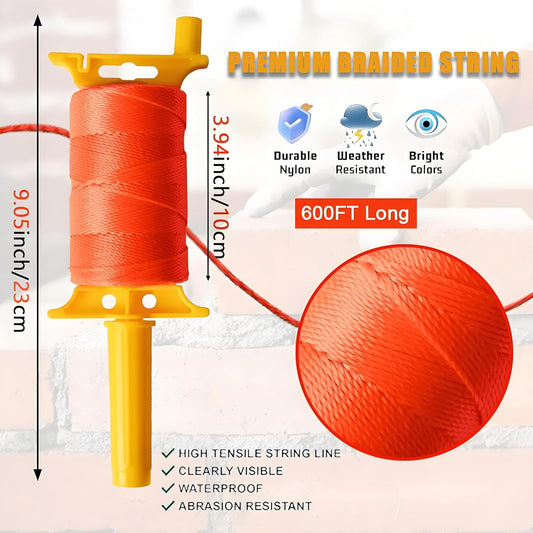 Reloadable Line Reel,Mason Line String line with Handle, 600 Ft Length Nylon Twine,18 Braided Nylon String for Gardening Or Masonry Tools,Outdoor Kite，Twine String for Gardening Fluorescent Yellow