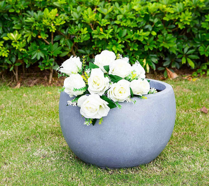 Large Round Bowl Vintage BRN Concrete Planter 19.9" Dia, Outdoor