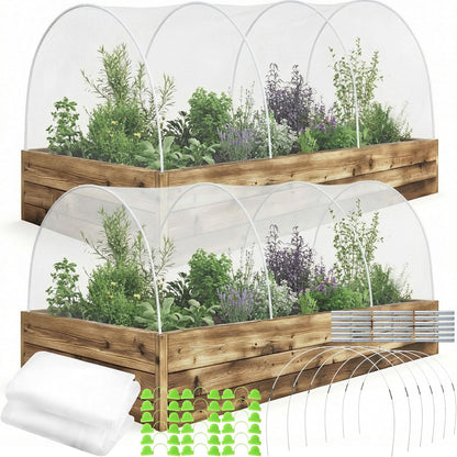 2 Set Garden Netting Kit for Raised Beds 4.9x2.3x1.5 ft Ultra Fine Mesh Plant Cover with Garden Hoops Drawstring & Clips Insect Netting Pest Barrier Screen for Vegetables Fruits Protection