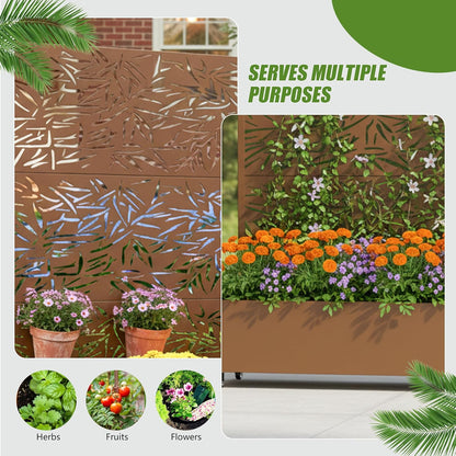 Casaphoria Metal Raised Garden Bed with Trellis and Wheels, 72"x47"x16" Planter Box for Climbing Plants, Vegetables & Vines, Features Drainage Holes and Privacy Screen (Black-Louver) - Colors A