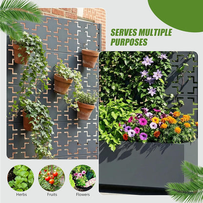 Casaphoria Metal Raised Garden Bed with Trellis and Wheels, 72"x47"x16" Planter Box for Climbing Plants, Vegetables & Vines, Features Drainage Holes and Privacy Screen (Black-Louver) - Colors A