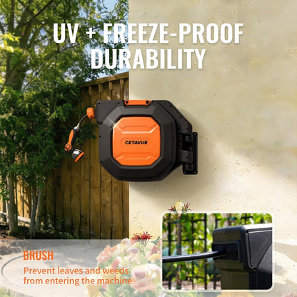 Retractable Garden Hose Reel 5/8 inch x 100 ft,Wall Mounted Heavy Duty Garden Hose Reel with 180°Swivel Bracket,Upgraded 10 Pattern Nozzle/Slow Return System(Black)