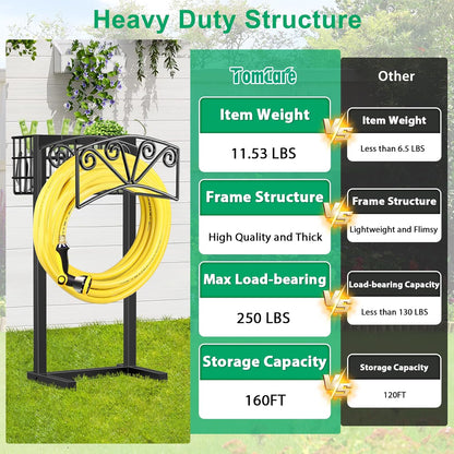 TomCare Garden Hose Holder Upgraded Heavy Duty Metal Water Hose Holder Holds 160 FT Hoses Sturdy Hose Reel Freestanding Outdoor Hoses Storage Hanger for Outside Yard Lawn