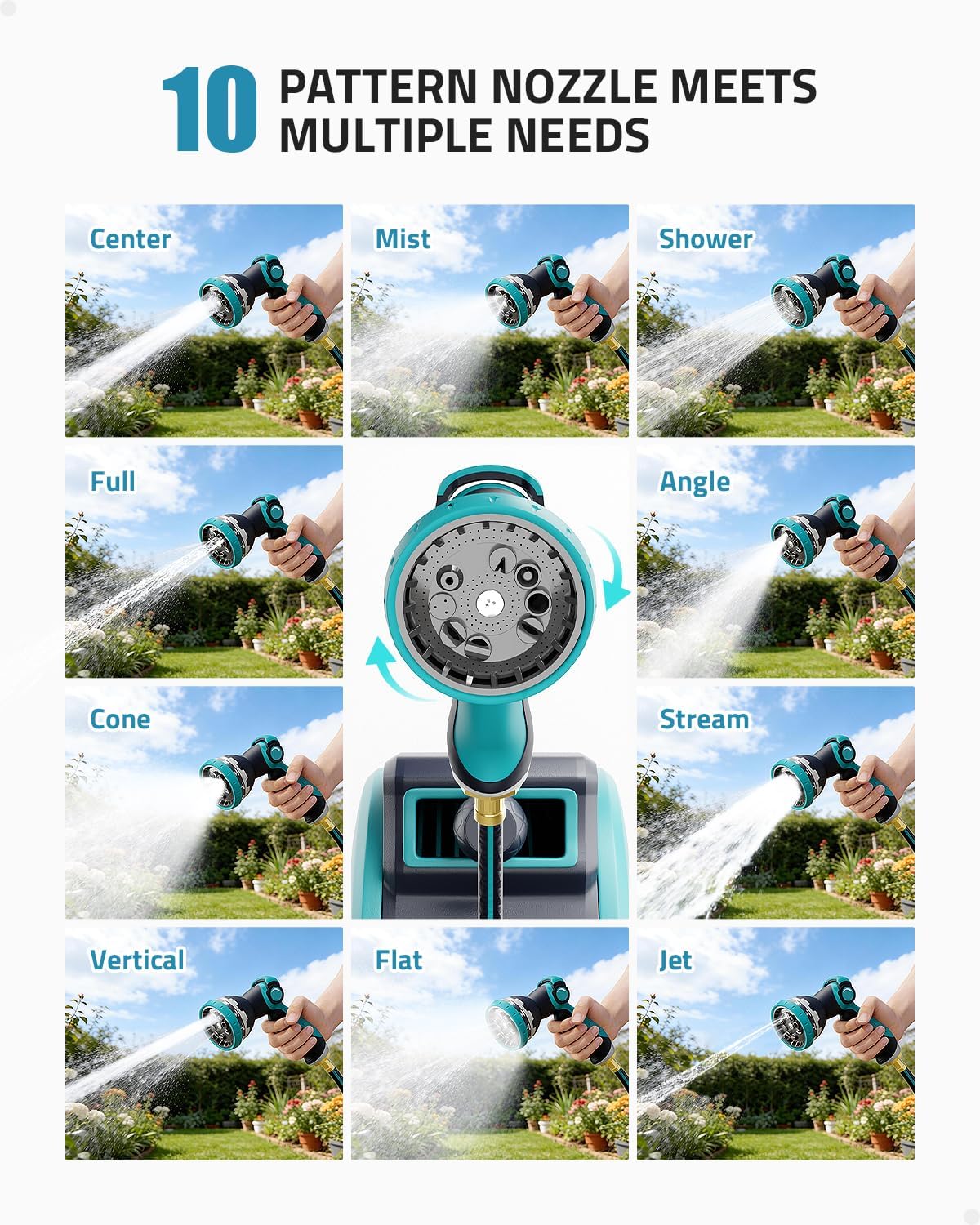 PAULINN Retractable Garden Hose Reel 1/2 Inch x 100 ft, Heavy Duty Wall Mounted Automatic Hose Reel with 10 Patterns Nozzle, Any Length Lock, Slow Return System, 180° Swivel Bracket & UV Resistant