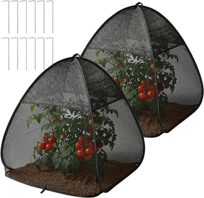 2 Pcs Pop Up Garden Netting Bug and Shade Covers, 22" x 22" x 22" Plant Sun Shade Top Bird Netting Tents, Insect Barrier Sun Protection Plant Cover Tent for Outdoor Plants Vegetables Fruits (Black)