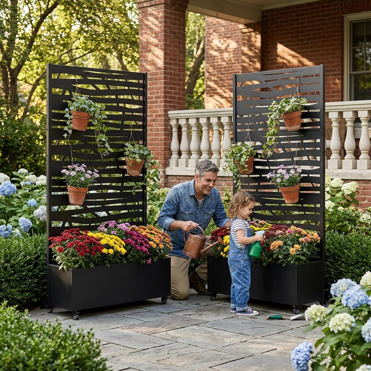 Casaphoria Metal Raised Garden Bed with Trellis and Wheels, 72"x47"x16" Planter Box for Climbing Plants, Vegetables & Vines, Features Drainage Holes and Privacy Screen (Black-Louver) - Colors A
