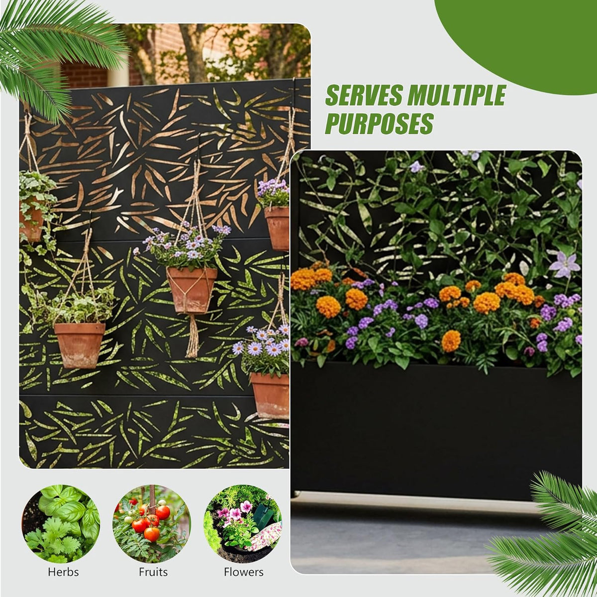 Casaphoria Metal Raised Garden Bed with Trellis and Wheels, 72"x47"x16" Planter Box for Climbing Plants, Vegetables & Vines, Features Drainage Holes and Privacy Screen (Black-Louver) - Colors A