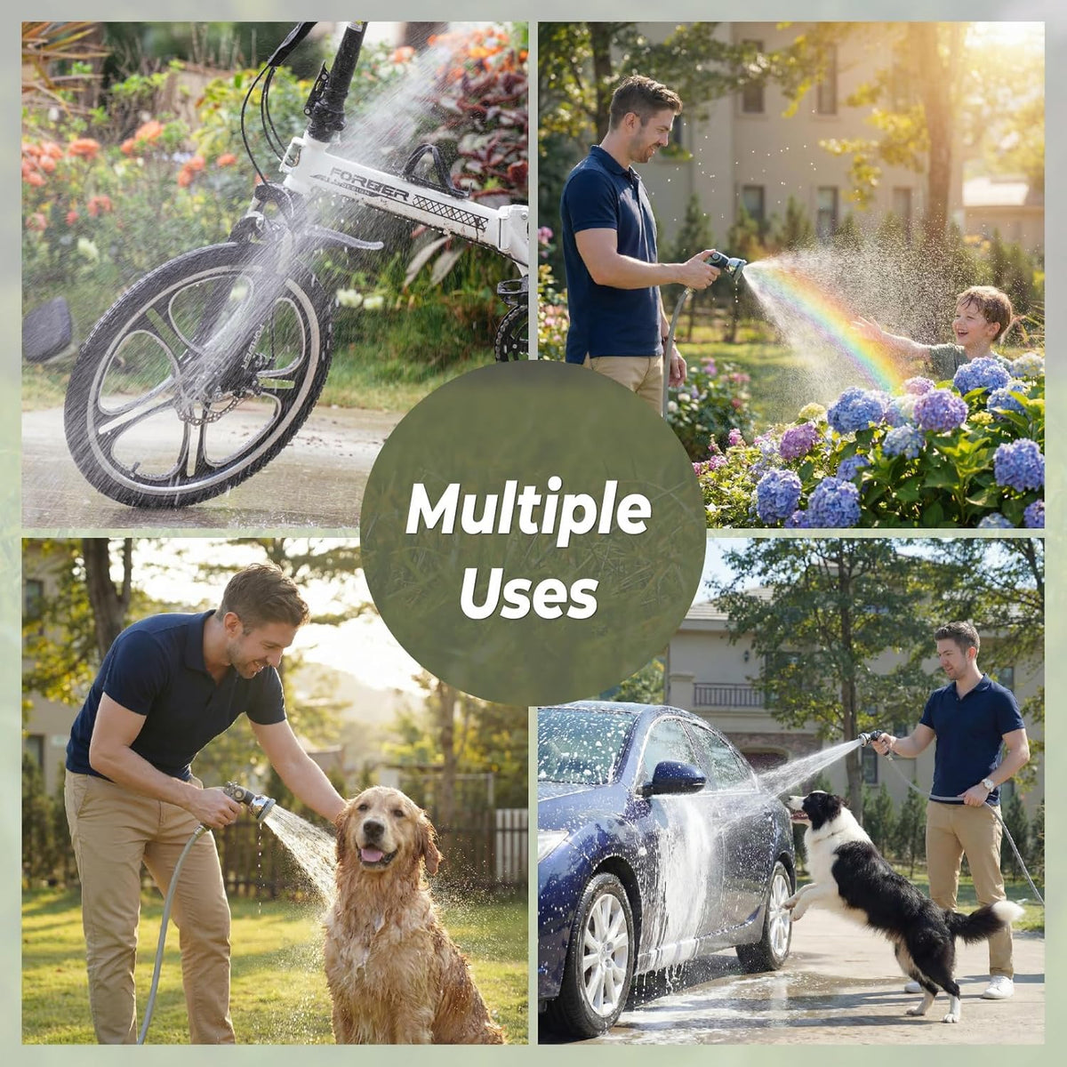 Retractable Garden Hose Reel, 1/2 inch x 50ft Wall Mounted Heavy Duty Hose Reel with Auto Rewind System, 180° Swivel Bracket, Any Length Lock, 10-Pattern Garden Hose Nozzle