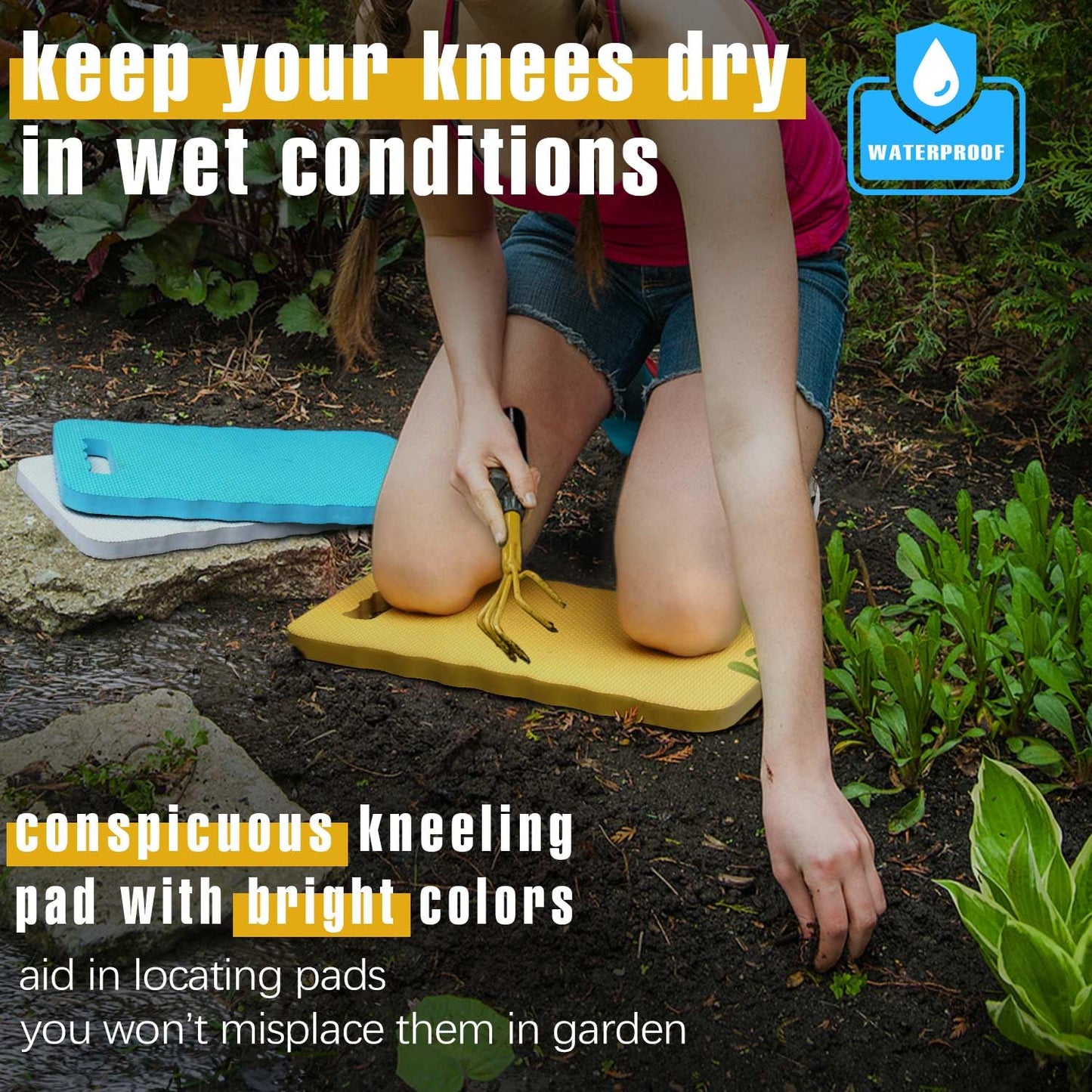 Altdorff Garden Kneeling Pad 3pcs, Extra Wider 8.66“, Kneeling Mat Waterproof with Bright Color Tone, Knee Pads for Gardening, Yoga, House Clean, Repair Work