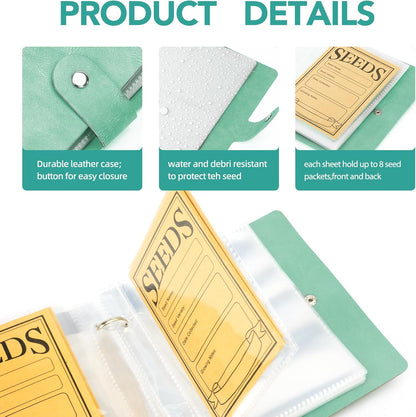 Seed Packet Organizer Binder, Garden Planner Packet with 25 Pack Clear Pocket Sleeves(Slot 3.9" x 5.5") 50Pcs Seed Storage Envelopes, Fit for Standard Seed Packets
