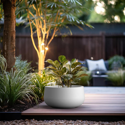 Kante 15.7" Dia Round Concrete Planter, Outdoor Indoor Garden Plant Pots with Drainage Hole and Rubber Plug, Modern Curvaceous Design, Slate Gray
