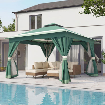 10x20 Gazebo Canopy with 100FT String Lights, Metal Heavy Duty Patio Canopy Tent with Double Roofs, Mosquito Nettings and Privacy Screens for Backyard, Garden, Lawn, Gray