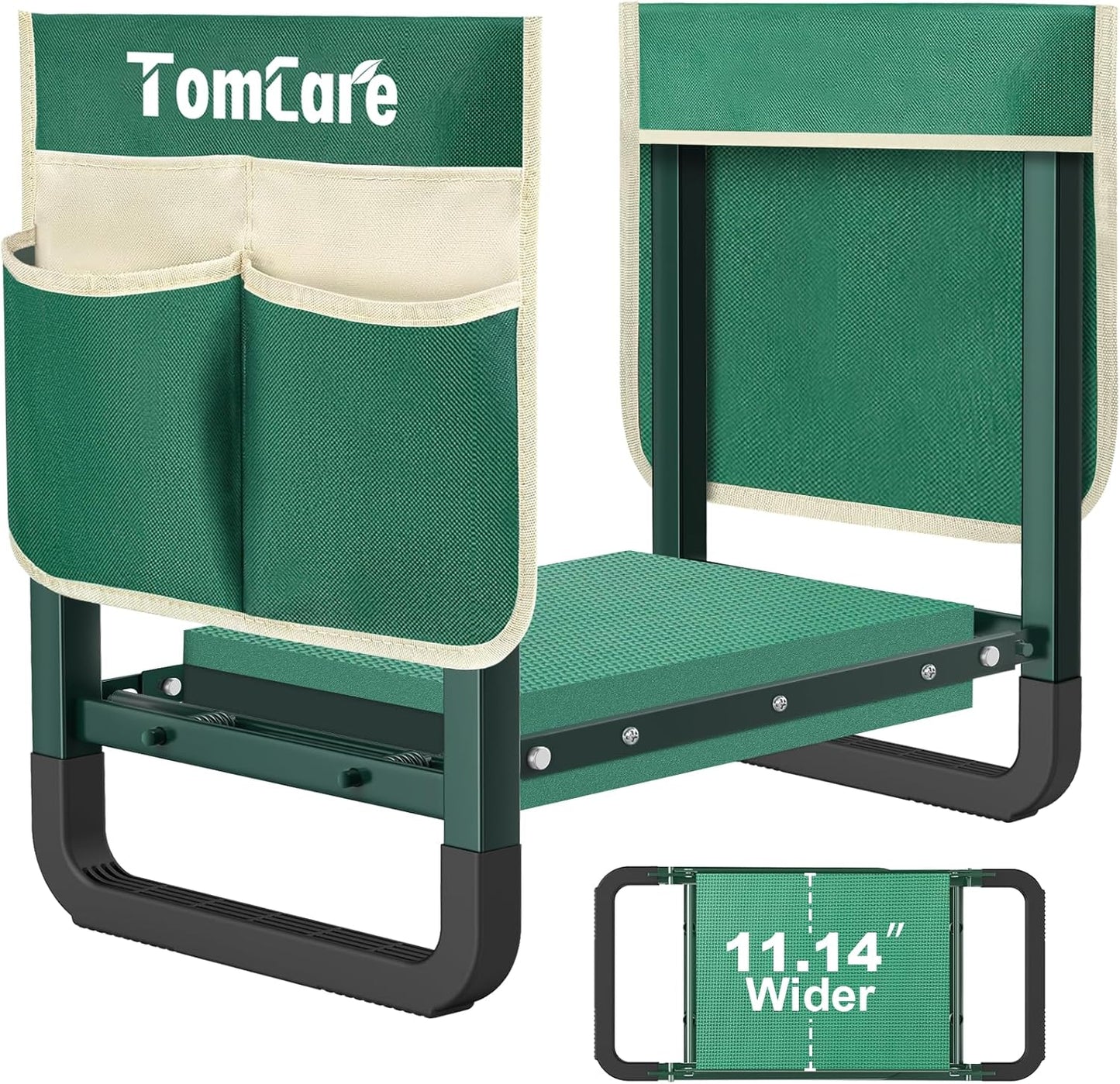 TomCare Garden Kneeler and Seat 10.64” Wider Larger Soft Kneeling Pad Garden Bench with 2 Large Tool Pouches Heavy Duty Garden Stool Foldable Tools Gardening Gifts for Women Men Gardeners