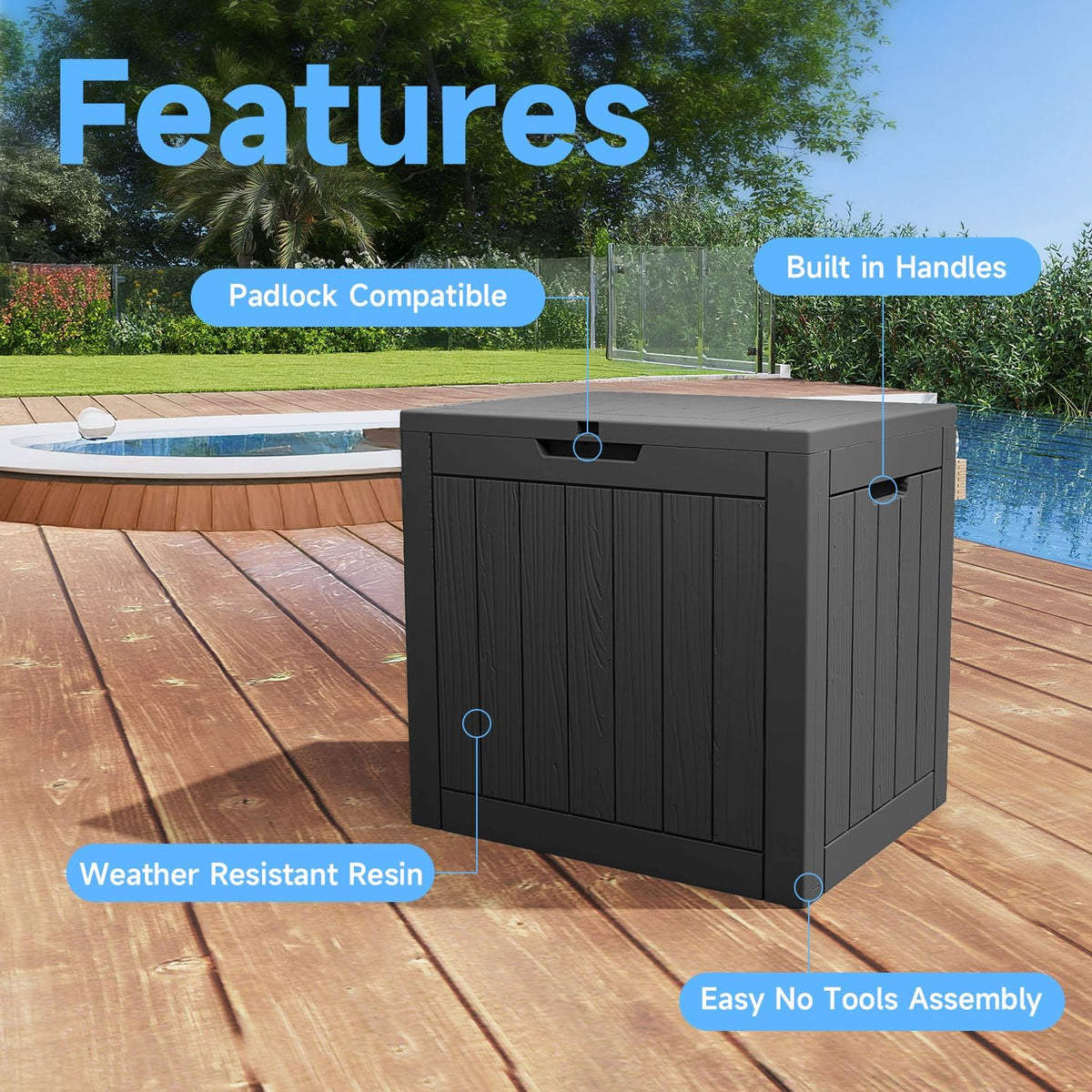 30 Gallon Outdoor Deck Box, Lockable Waterproof Outdoor Storage Boxes For Garden Tools,Indoor Cushions,Accessories Outside Storage Resin Weatherproof Container(Black)
