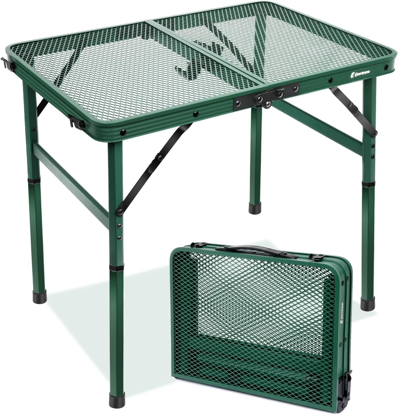 2Ft Small Folding Table with Carry Handle, Camping Table Adjustable Height 10.6–22 in, Black Metal Mesh, Portable & Compact for Outdoor/Indoor,Grill Table, 23.6×15.8 in, 4 lb, 66 lb Capacity