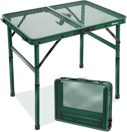 2Ft Small Folding Table with Carry Handle, Camping Table Adjustable Height 10.6–22 in, Black Metal Mesh, Portable & Compact for Outdoor/Indoor,Grill Table, 23.6×15.8 in, 4 lb, 66 lb Capacity
