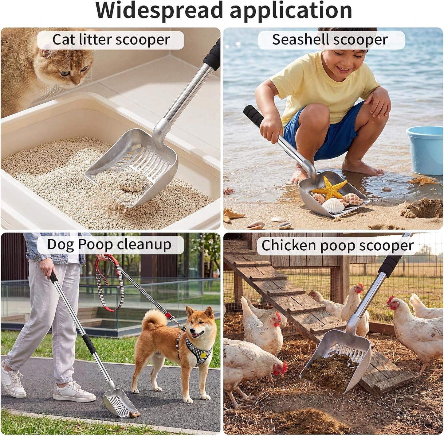 Yangbaga Metal Cat Litter Scoop:Detachable Long Handle Litter Scooper with Deep Shovel,Pooper Scooper Heavy Duty for Litter Box,Stainless Steel Non-Stick Sifter with Foam Padded Grip,No Bending Back
