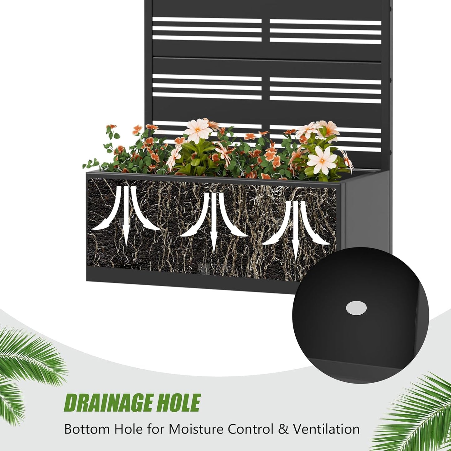 Casaphoria Metal Raised Garden Bed with Trellis and Wheels, 72"x47"x16" Planter Box for Climbing Plants, Vegetables & Vines, Features Drainage Holes and Privacy Screen (Black-Louver) - Colors D