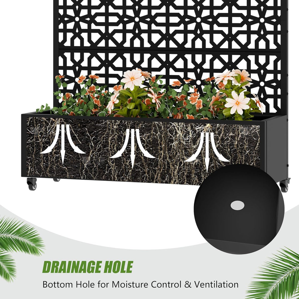 Casaphoria Metal Raised Garden Bed with Trellis and Wheels, 72"x47"x16" Planter Box for Climbing Plants, Vegetables & Vines, Features Drainage Holes and Privacy Screen (Black-Louver) - Colors B