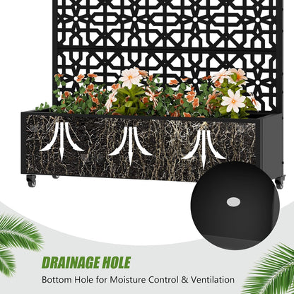 Casaphoria Metal Raised Garden Bed with Trellis and Wheels, 72"x47"x16" Planter Box for Climbing Plants, Vegetables & Vines, Features Drainage Holes and Privacy Screen (Black-Louver) - Colors B